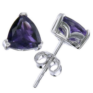 1.20 cttw Purple Amethyst Stud Earrings .925 Sterling Silver 6 MM Trillion