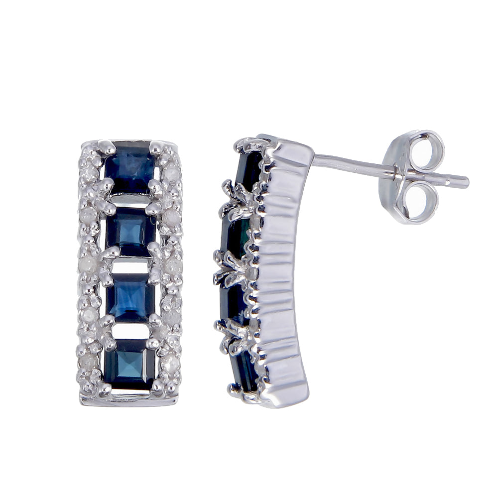 1.15 cttw Blue Sapphire And Diamond Dangle Earrings .925 Sterling Silver Rhodium