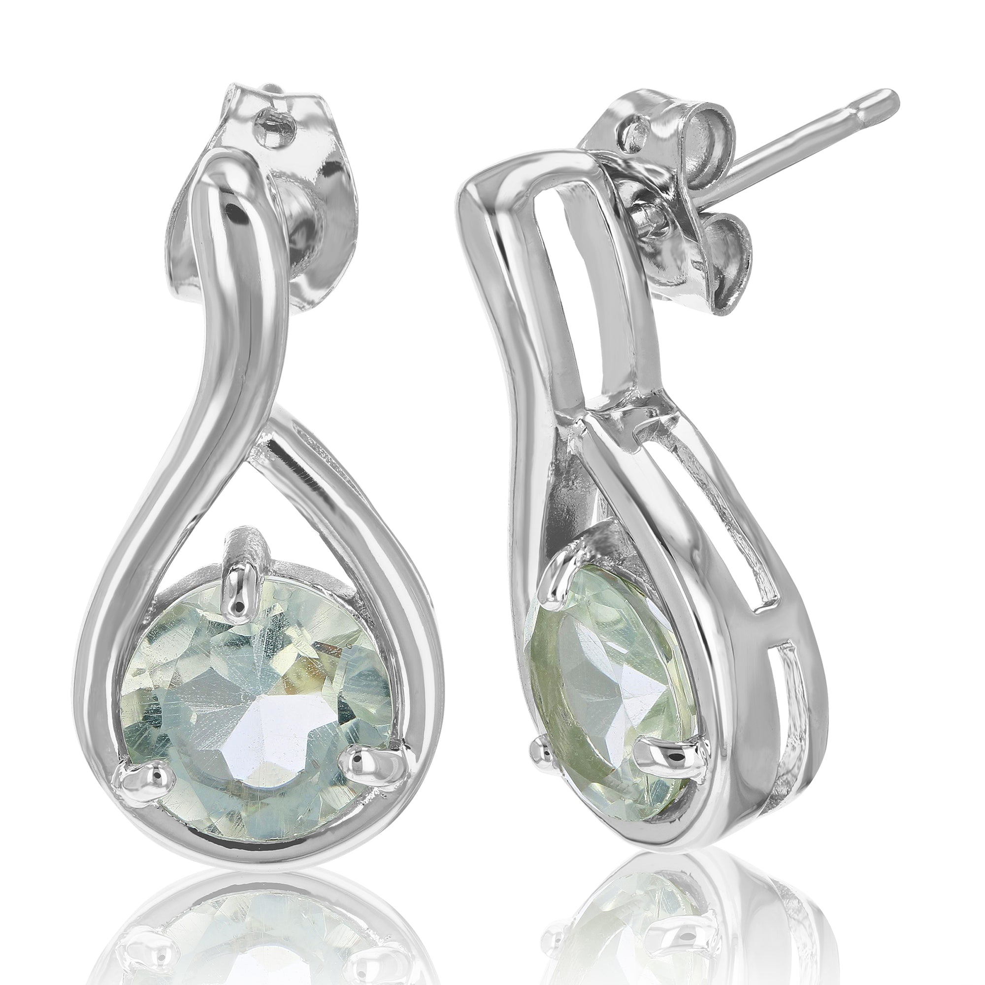 1.80 cttw Green Amethyst Dangle Earrings Brass With Rhodium Plating 7 MM Round