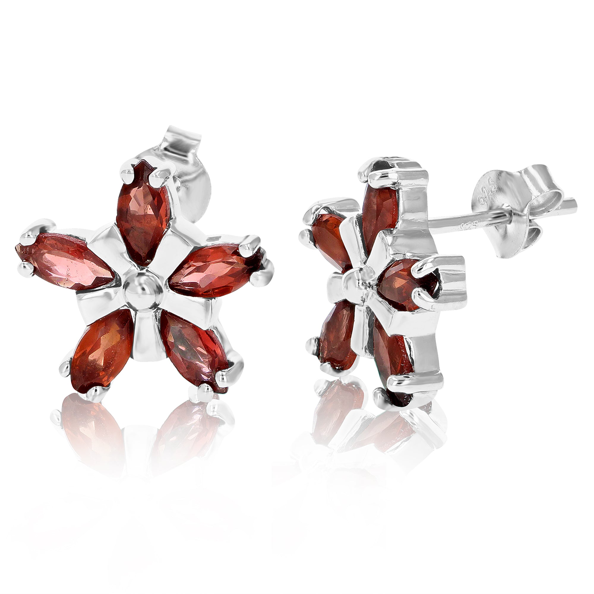 1.20 cttw Garnet Stud Earrings .925 Sterling Silver With Rhodium 7x4 MM Marquise