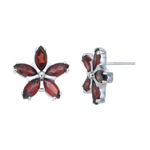 1.20 cttw Garnet Stud Earrings .925 Sterling Silver With Rhodium 7x4 MM Marquise