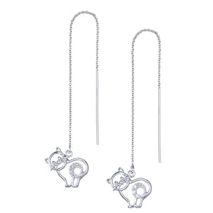 1/20 cttw Diamond Dangle Threader Earrings Brass With Rhodium Plating Cat