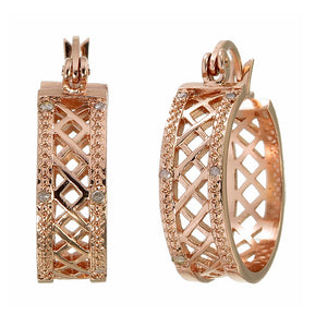 1/20 cttw Diamond Hoop Earrings Pink Gold Plated and Brass Checkerboard 1/2 Inch