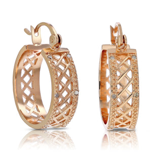 1/20 cttw Diamond Hoop Earrings Pink Gold Plated and Brass Checkerboard 1/2 Inch