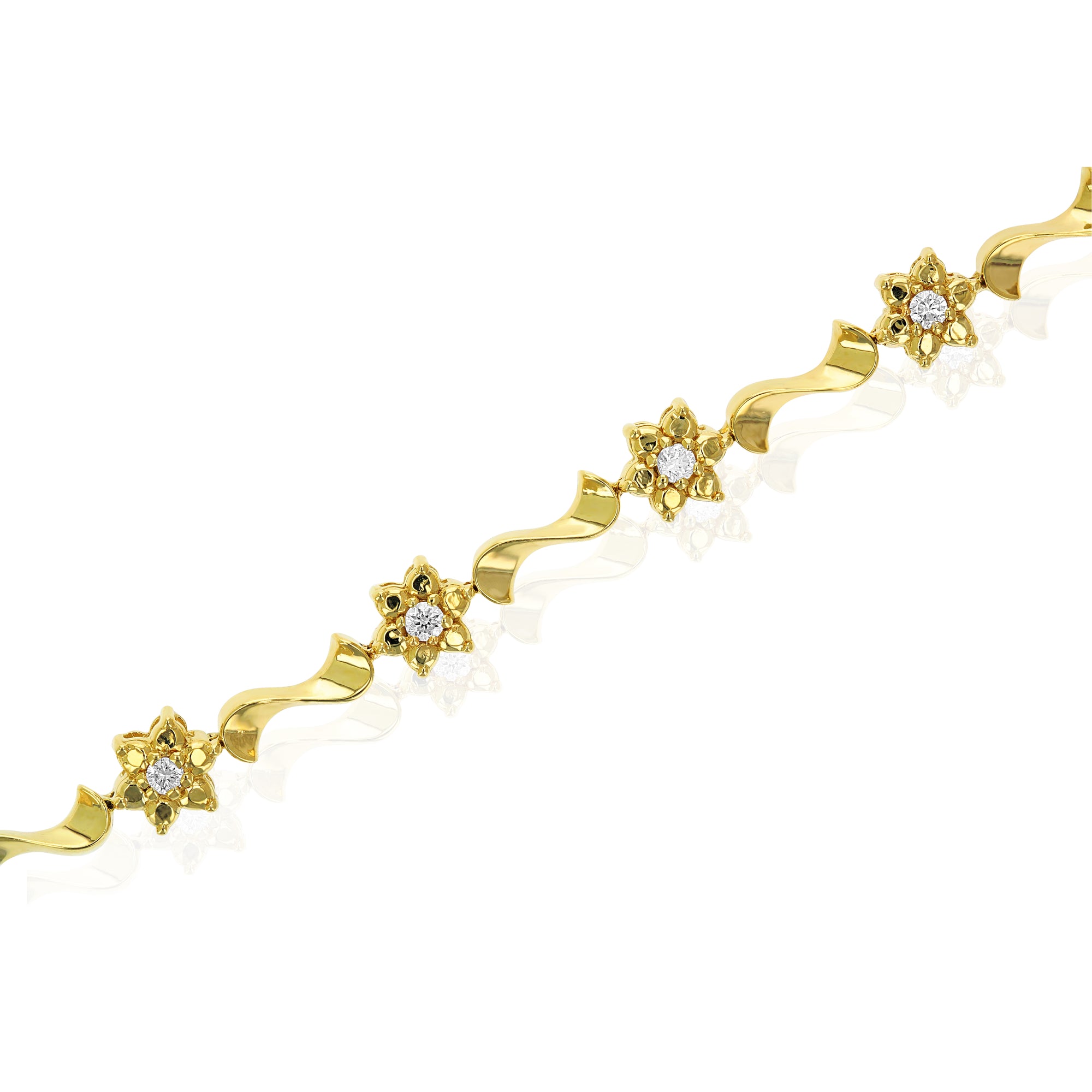 1/3 cttw SI2-I1 Diamond Tennis Bracelet 14K Yellow Gold Flower and Star 7 Inch