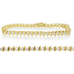 2.50 cttw SI2-I1 Diamond Bracelet 10K Yellow Gold Classic S-Link Round 7 Inch