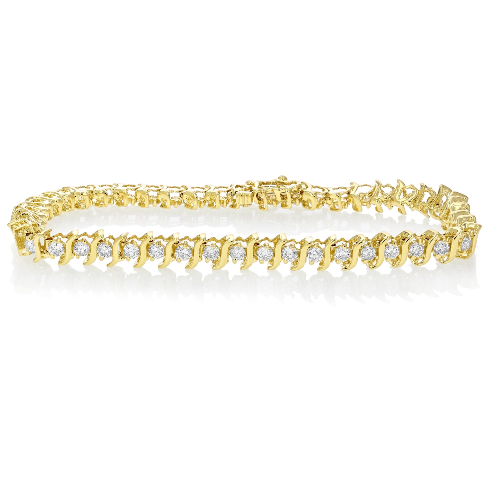 2.50 cttw SI2-I1 Diamond Bracelet 10K Yellow Gold Classic S-Link Round 7 Inch