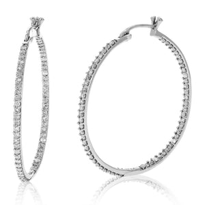1 cttw Diamond Inside Out Hoop Earrings 14K White Gold Round Prong Set 1 Inch
