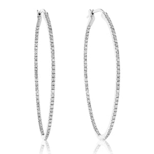 1 cttw Diamond Inside Out Hoop Earrings 14K White Gold Round Prong Set 2 Inch