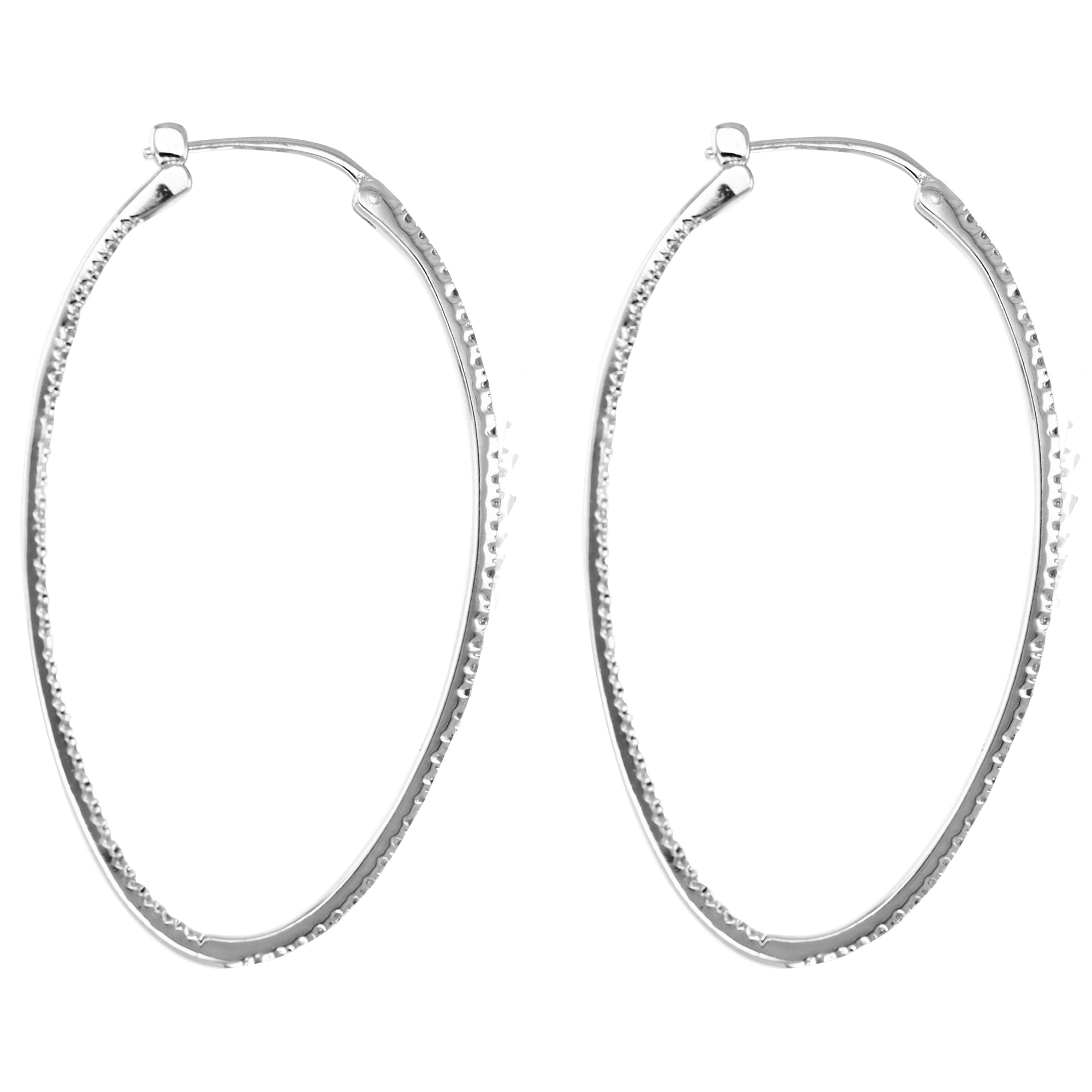 1 cttw Diamond Inside Out Hoop Earrings 14K White Gold Round Prong Set 2 Inch