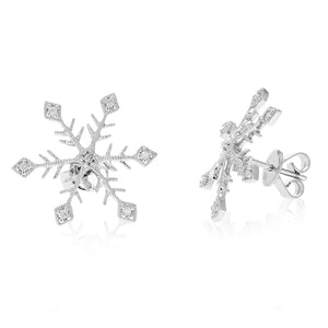 1/10 cttw Diamond Stud Earrings 10K White Gold Star Snowflake Design 3/4 Inch