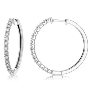 1/2 cttw Diamond Hoop Earrings .925 Sterling Silver 28 Stones Dangle 1.10 Inch