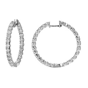 4 cttw SI2-I1 Certified Diamond Hoop Earrings 14K White Gold Round 1.25 Inch