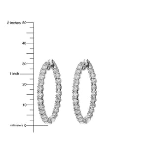 4 cttw Diamond Inside Out Hoop Earrings 14K White Gold Classic Design 1.25 Inch