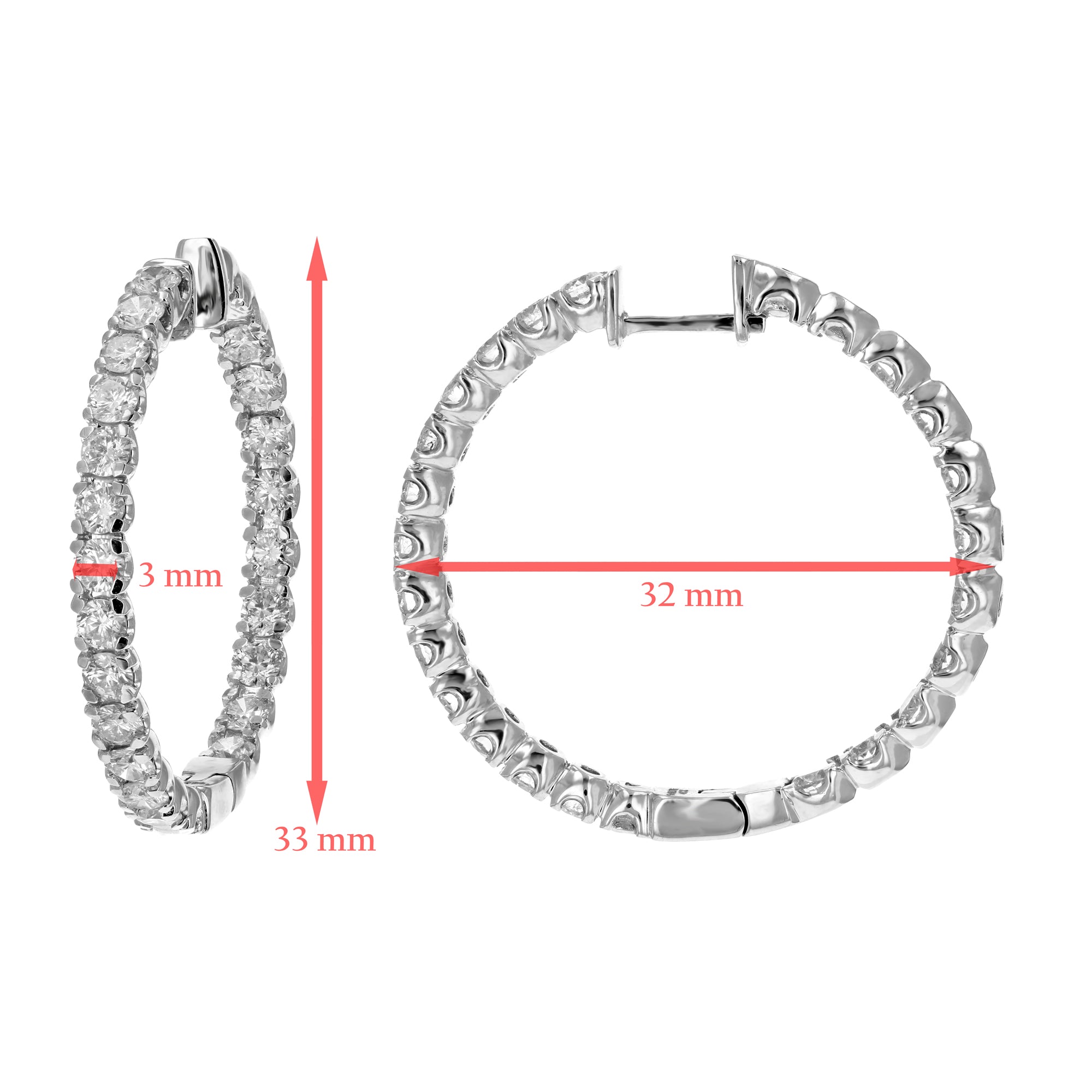 4 cttw Diamond Inside Out Hoop Earrings 14K White Gold Classic Design 1.25 Inch