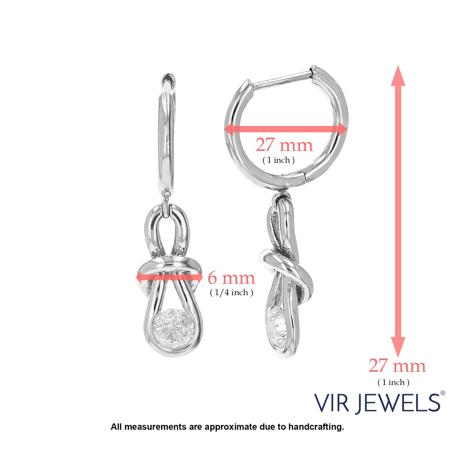 1/2 cttw Diamond Dangle Earrings 14K White Gold Round Knot Design Prong 1 Inch