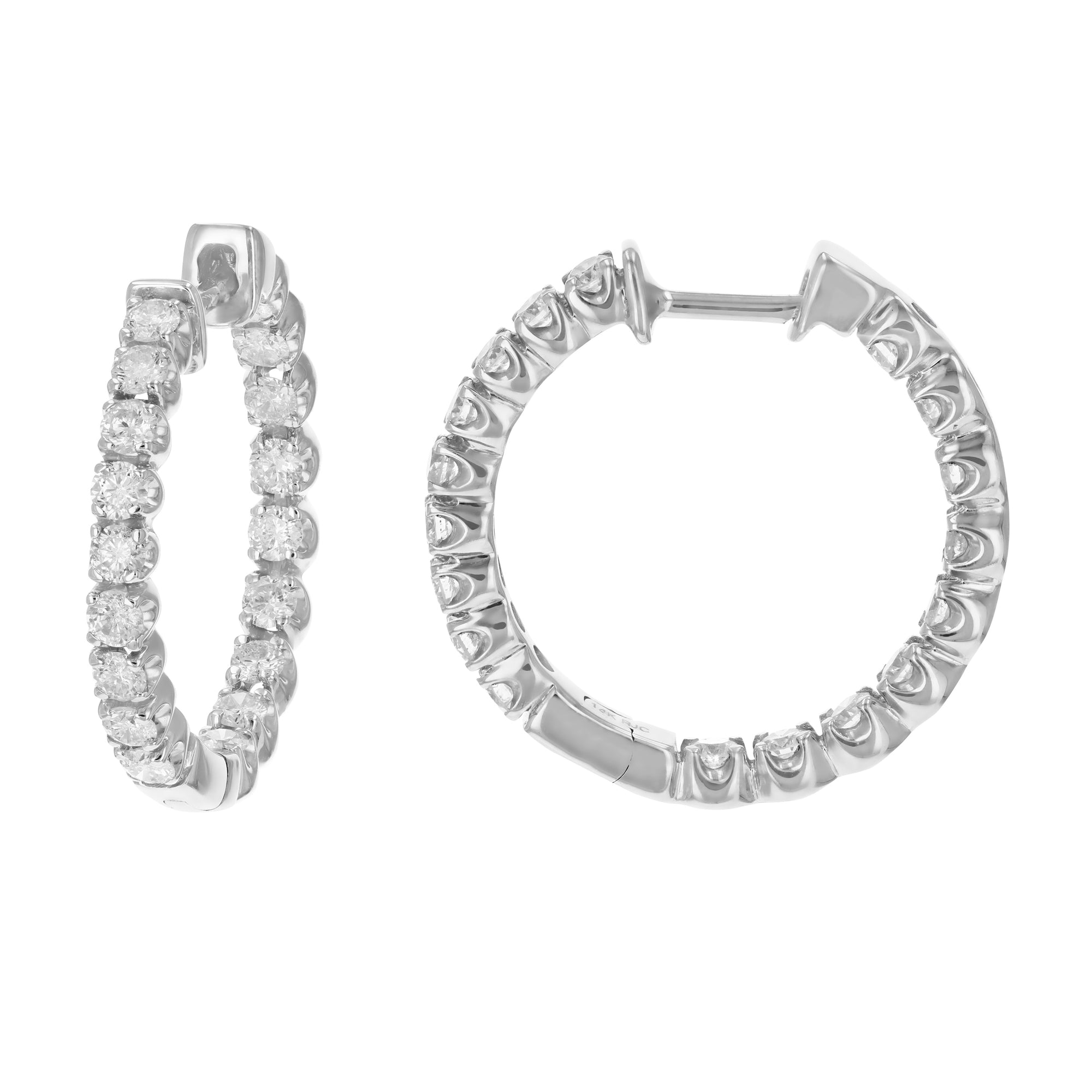 2 cttw SI2-I1 Clarity Certified 14K White Gold Diamond Hoop Earrings G-H Color
