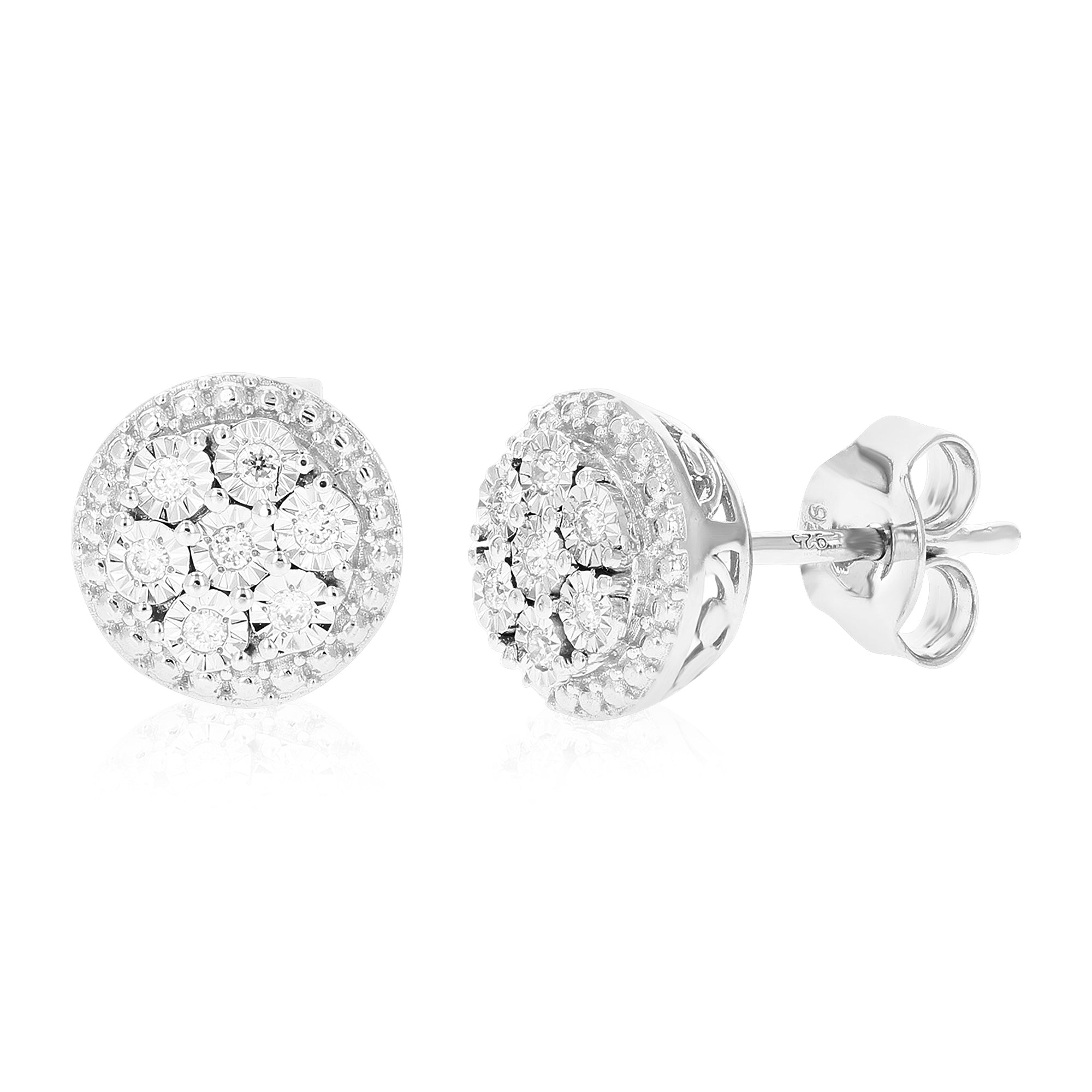 1/10 cttw Round Lab Grown Diamond Studs Earrings .925 Sterling Silver Prong Set 1/2 Inch