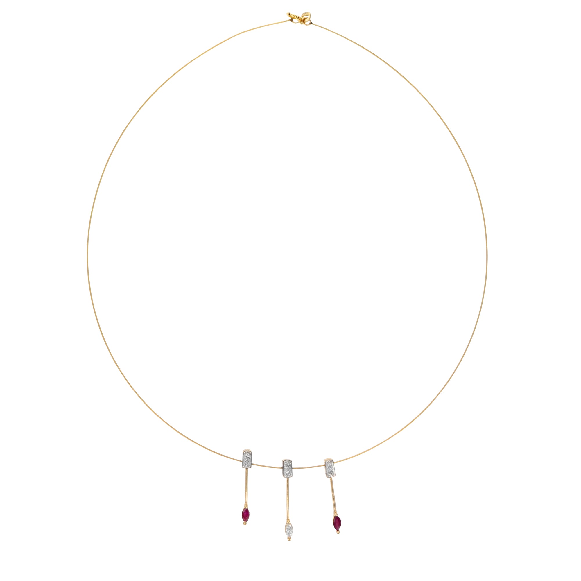 1/4 cttw Ruby and Diamond 3 Stone Necklace 14K Yellow Gold