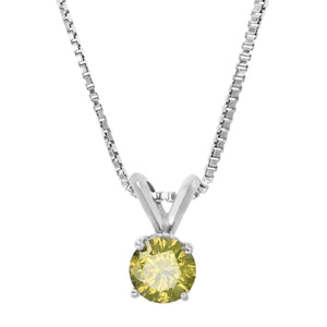 0.70 cttw Yellow Diamond Solitaire Pendant 14K White Gold Round Necklace with Chain