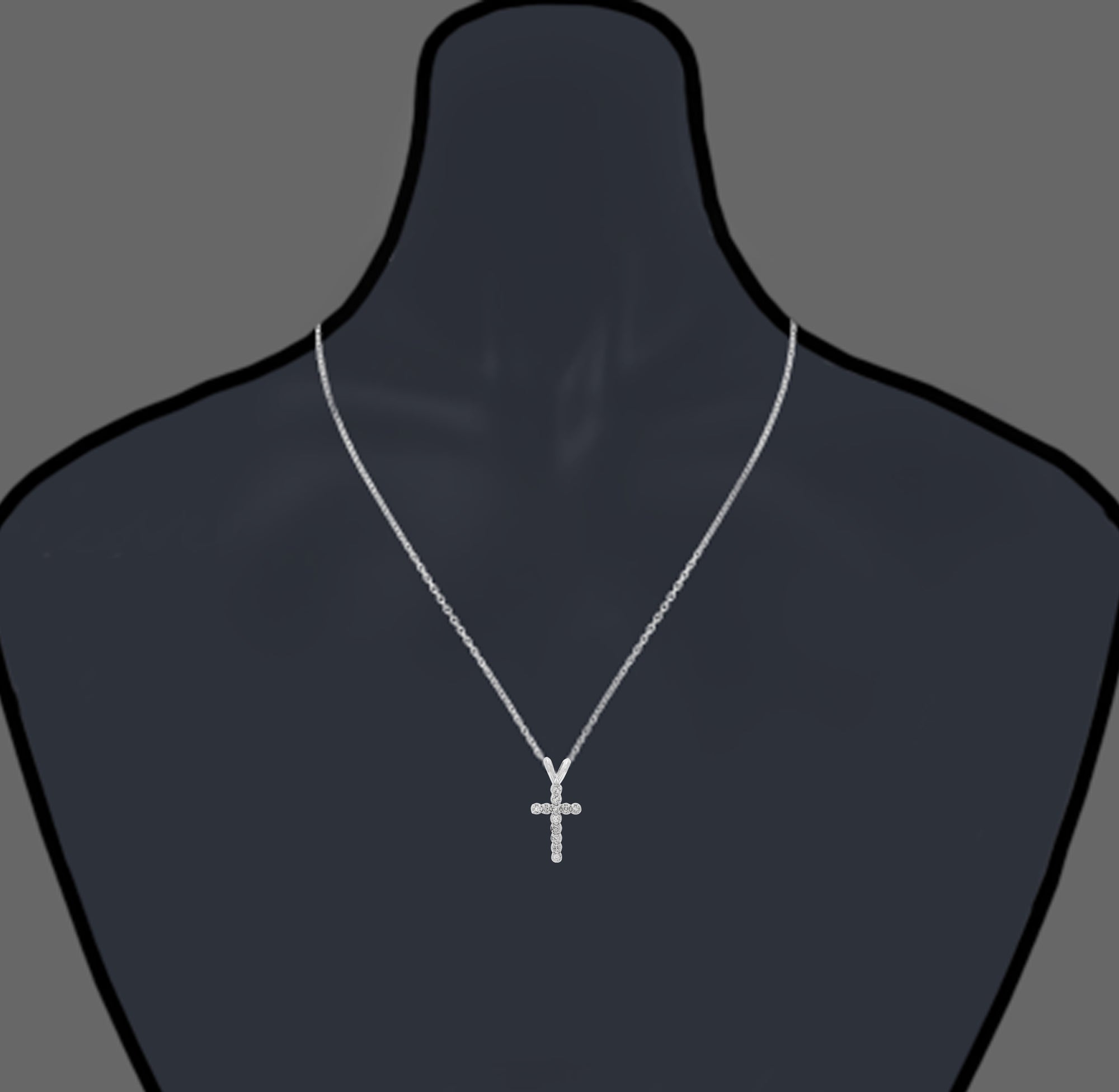 1/10 cttw Diamond Cross Pendant Necklace 10K White Gold with 18 Inch Chain