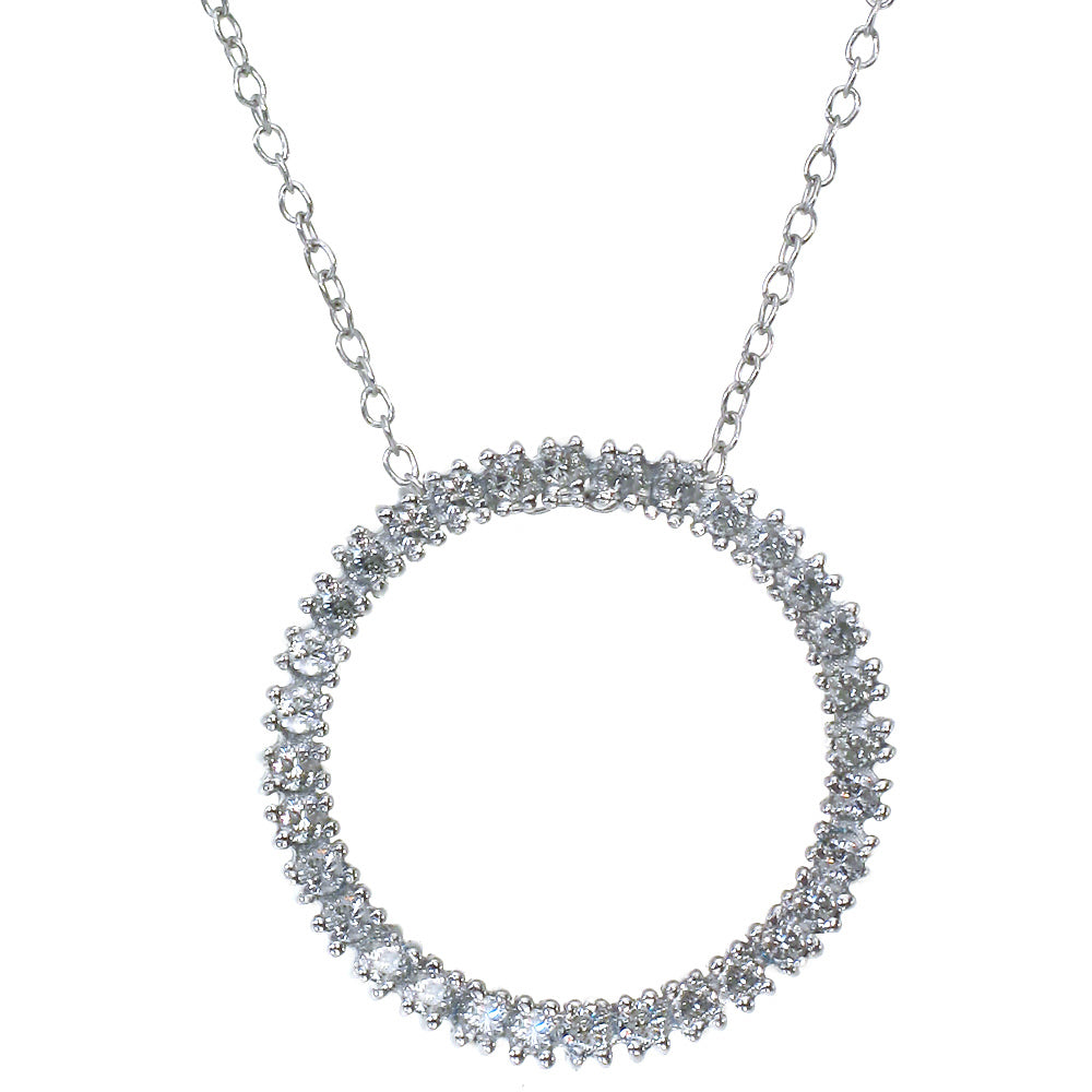 1/2 cttw Diamond Circle Pendant Necklace 14K White Gold With 18 Inch Chain