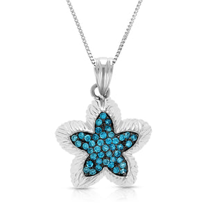 1 cttw Blue Diamond Starfish Pendant Necklace 14K White Gold with 18 Inch Chain