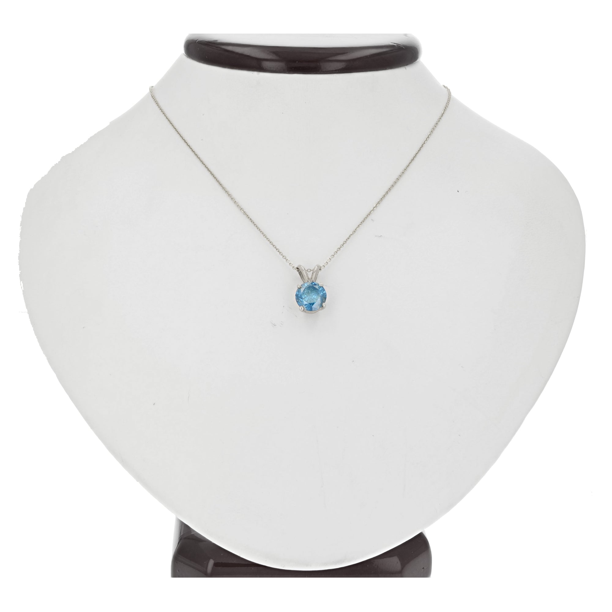 1.40 cttw Blue Diamond Solitaire Pendant Necklace 14K White Gold Round and Chain