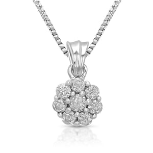 0.15 cttw Diamond Cluster Pendant Necklace 10K White Gold With 18 Inch Chain