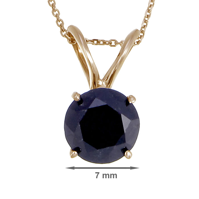 2 cttw Round Black Diamond Solitaire Pendant Necklace in 14K Yellow Gold
