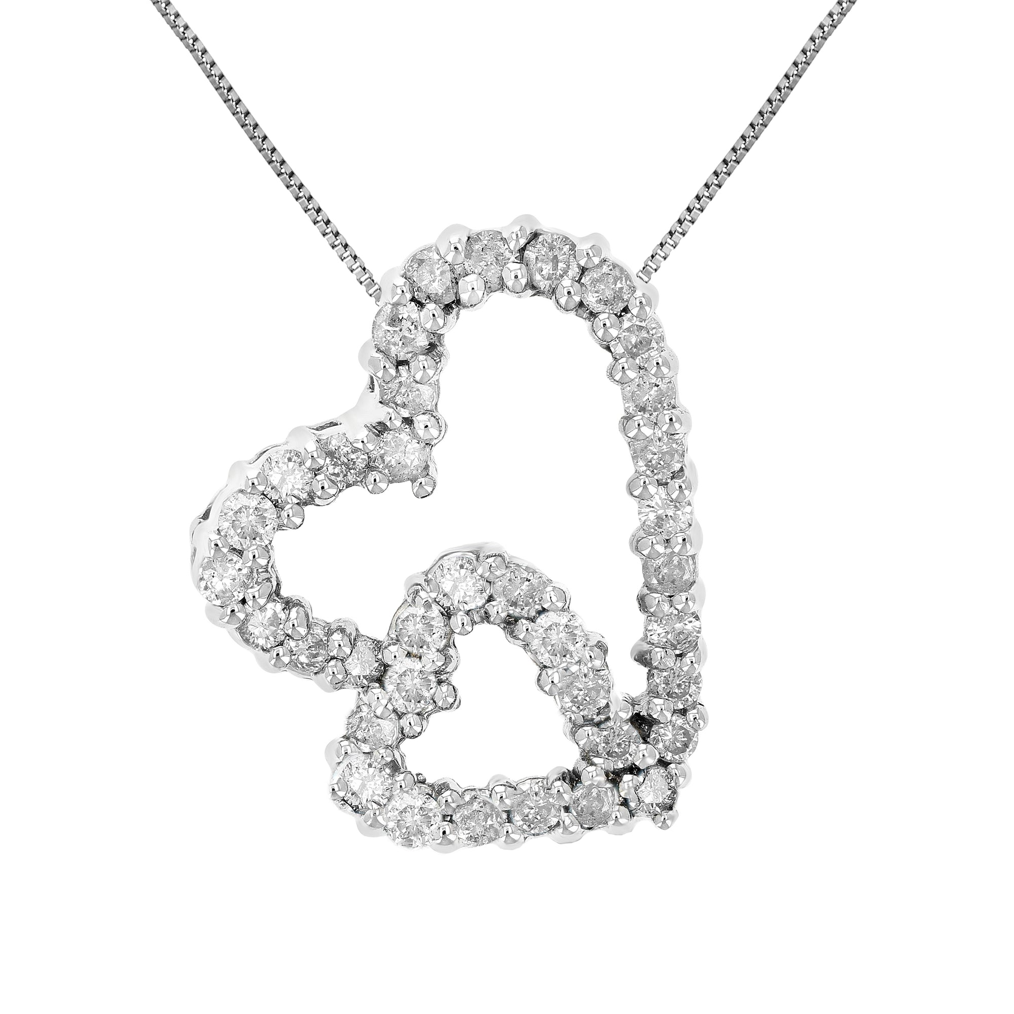 1/4 cttw Diamond Double Heart Pendant Necklace 14K White Gold with 18 Inch Chain