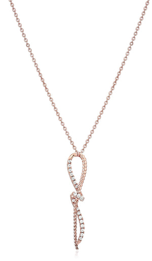 1/6 cttw Diamond Knot Pendant In 14K White and Rose Gold with Chain
