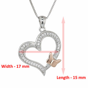 1/10 cttw Diamond Butterfly and Heart Pendant 14K White and Rose Gold with Chain
