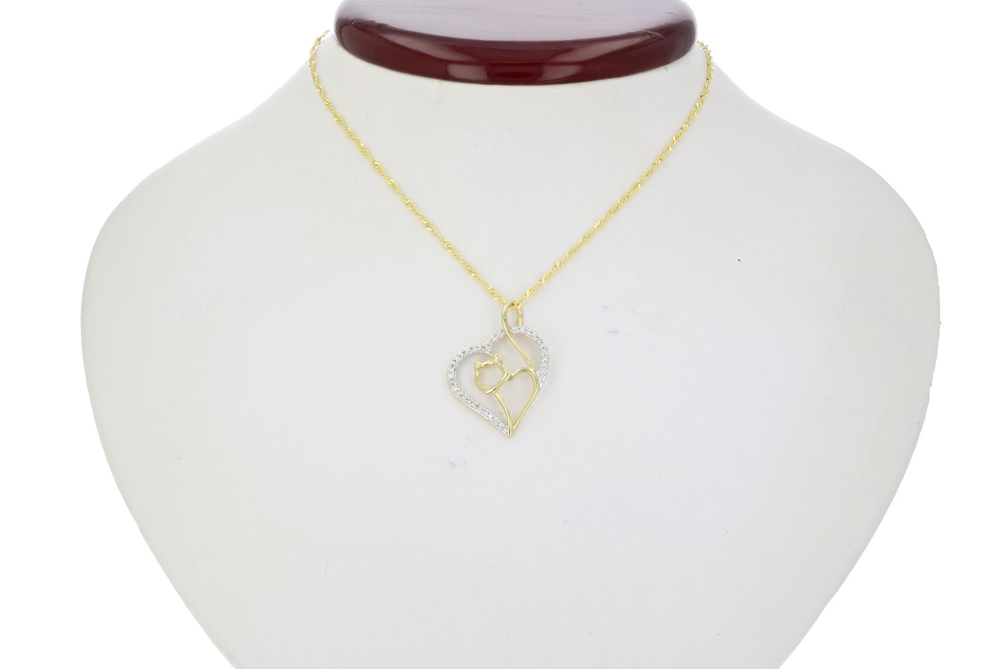 1/10 cttw Diamond Cat and Heart Pendant 14K Yellow Gold 18 Inch Chain