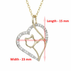 1/10 cttw Diamond Cat and Heart Pendant 14K Yellow Gold 18 Inch Chain