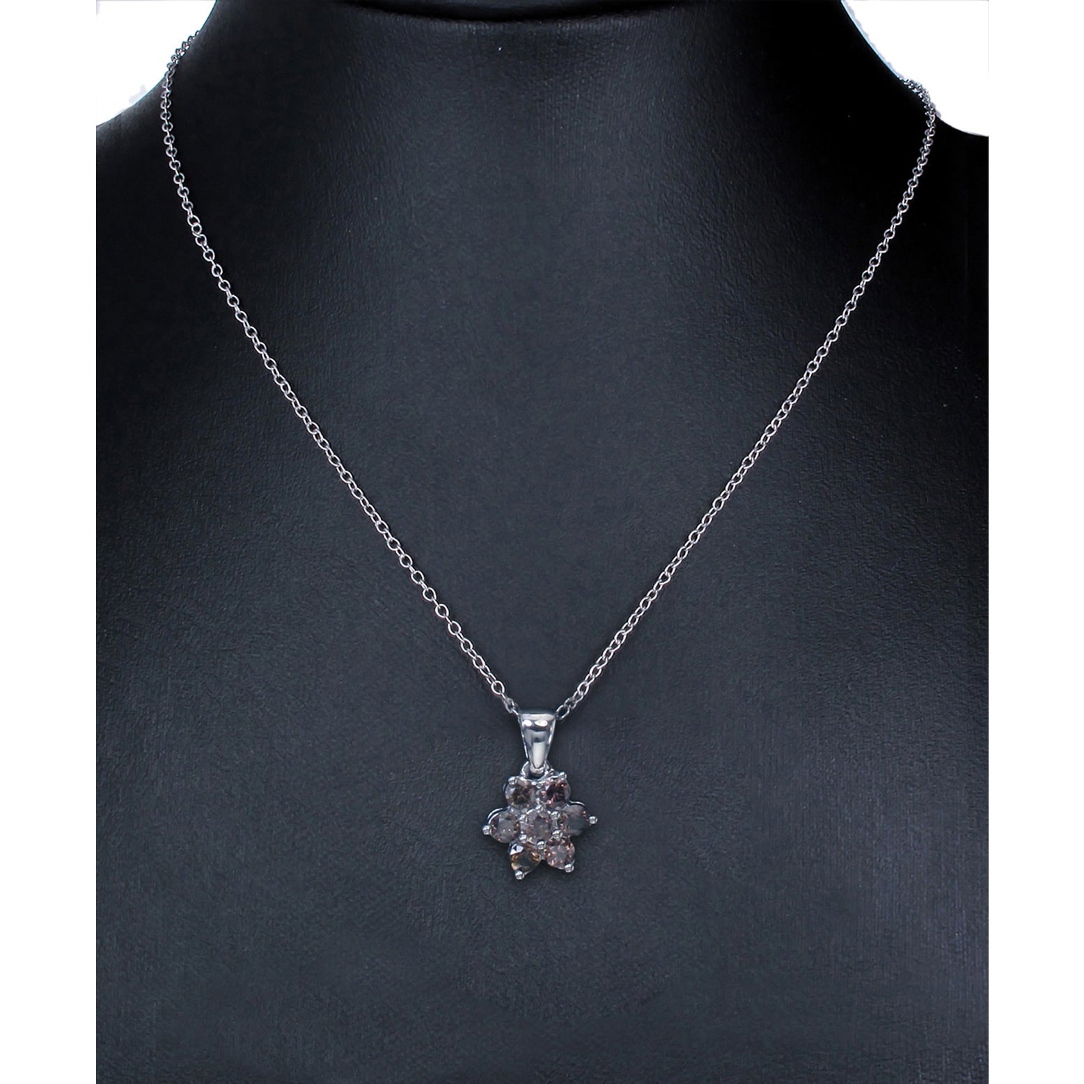1/2 cttw Champagne Diamond Cluster Composite Pendant Necklace 10K White Gold