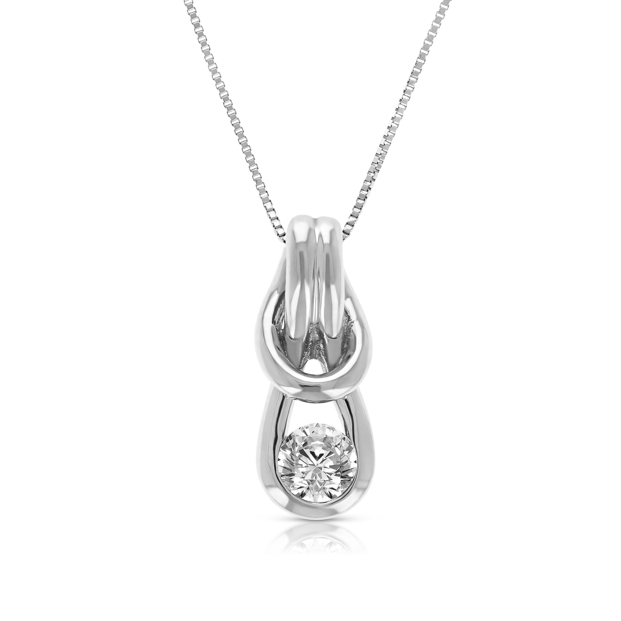 1/4 cttw Diamond Solitaire Knot Pendant Necklace 14K White Gold 18 Inch Chain