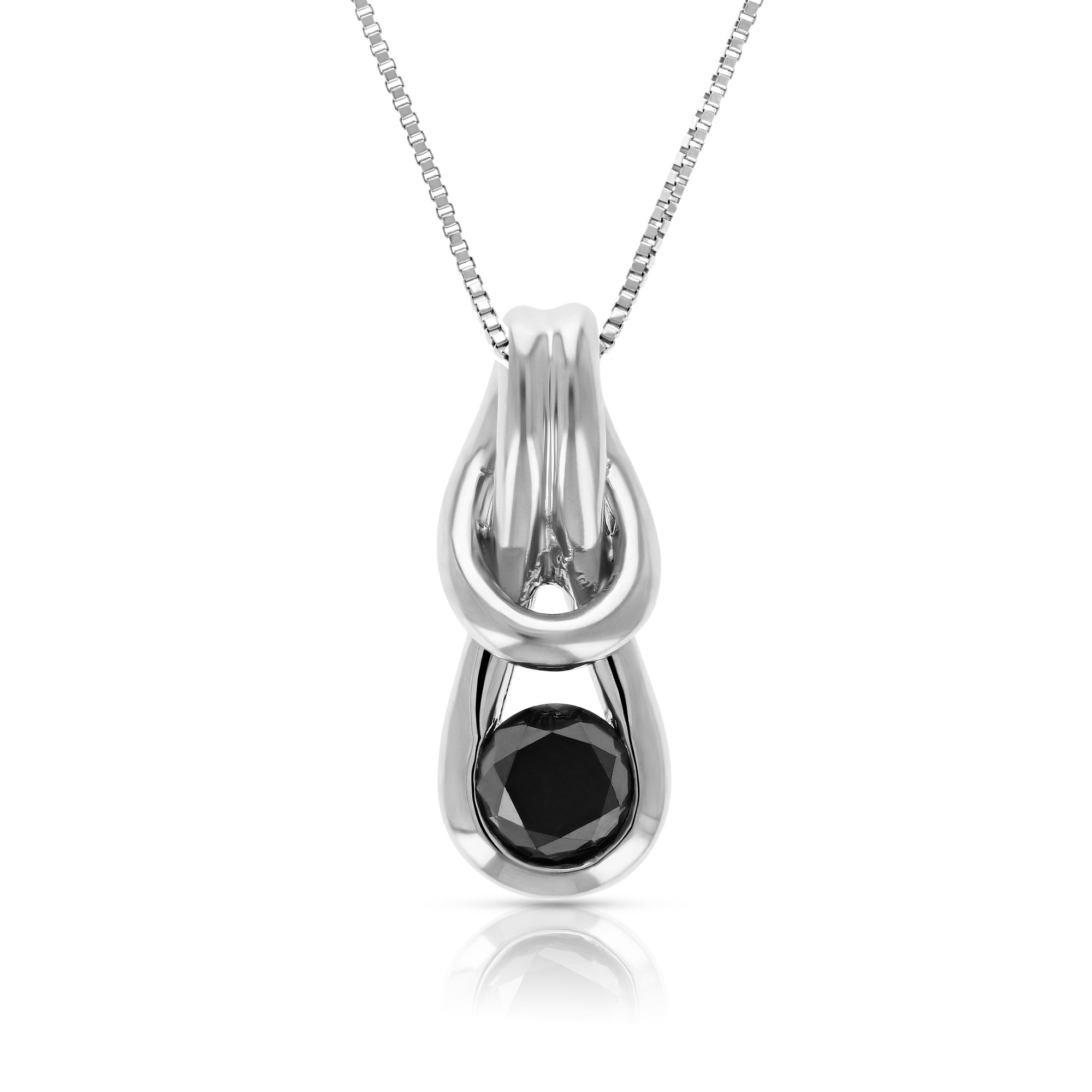 3/4 cttw Black Diamond Solitaire Knot Pendant Necklace .925 Sterling Silver