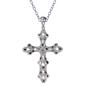 1/4 cttw Black Diamond Cross Pendant Necklace .925 Sterling Silver with Chain