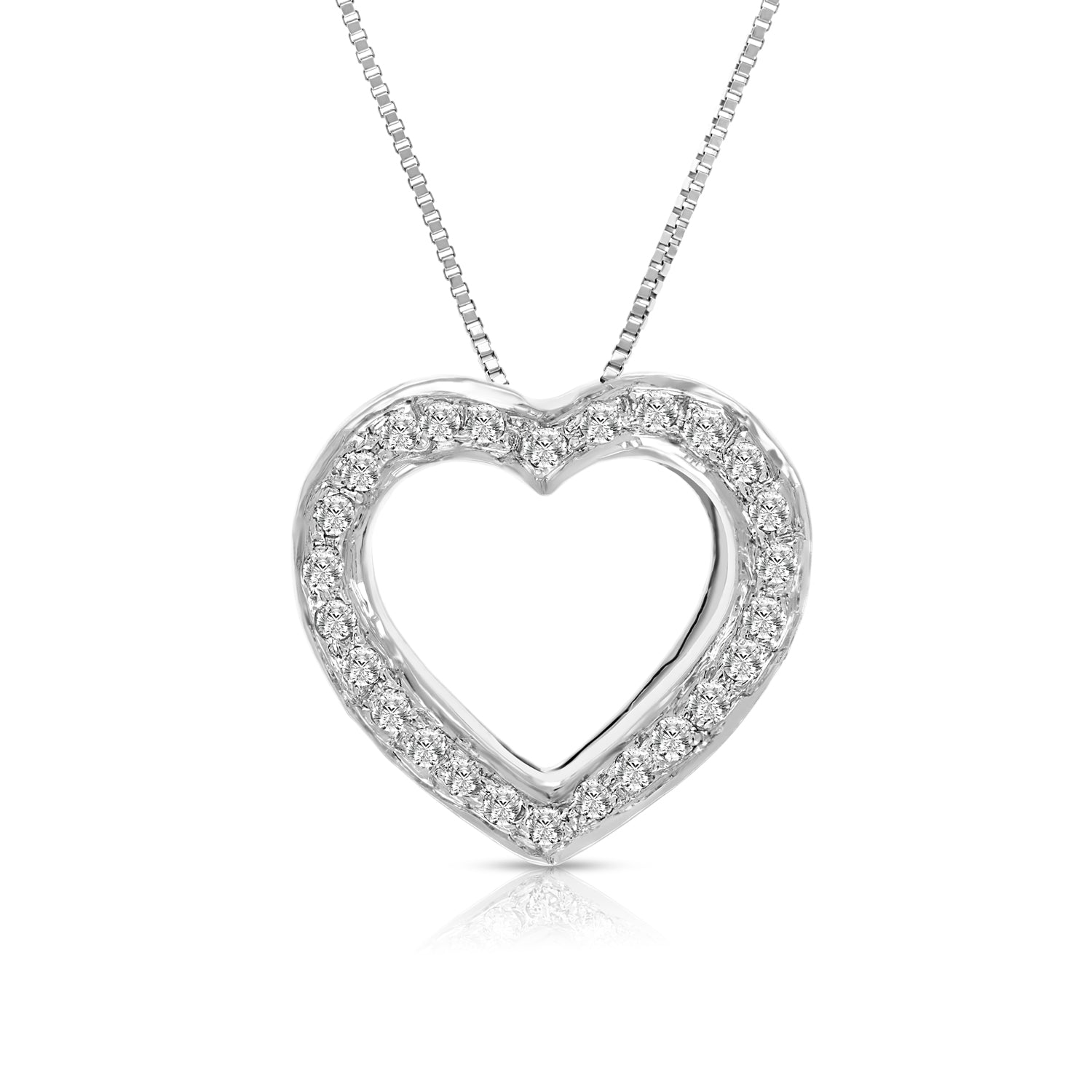 1/4 cttw Diamond Heart Pendant Necklace 14K White Gold with 18 Inch Chain