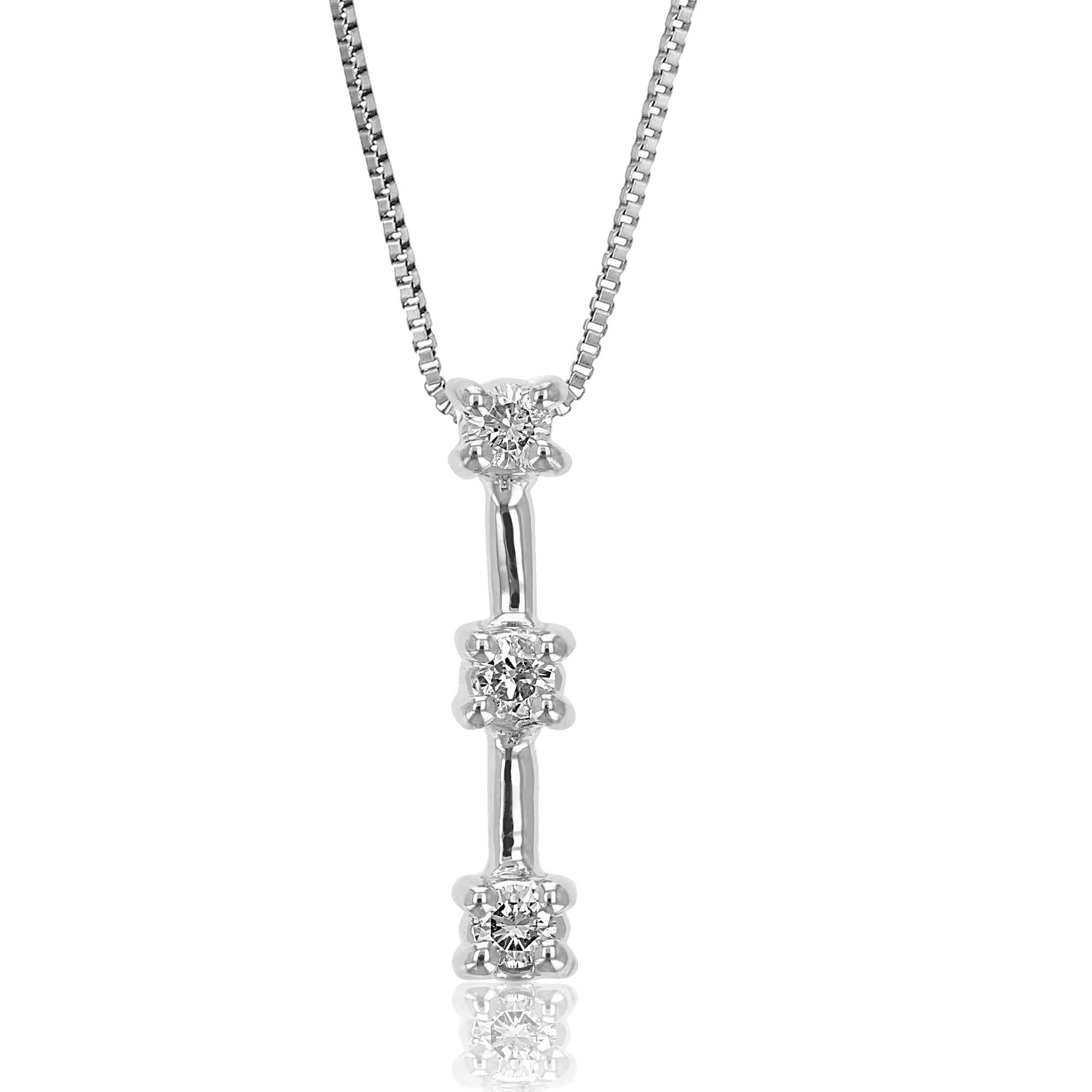 1/10 cttw 3 Stone Diamond Pendant Necklace 14K White Gold With Chain 1/2 Inch