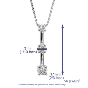 1/4 cttw 3 Stone Diamond Pendant Necklace 14K White Gold With Chain 3/4 Inch