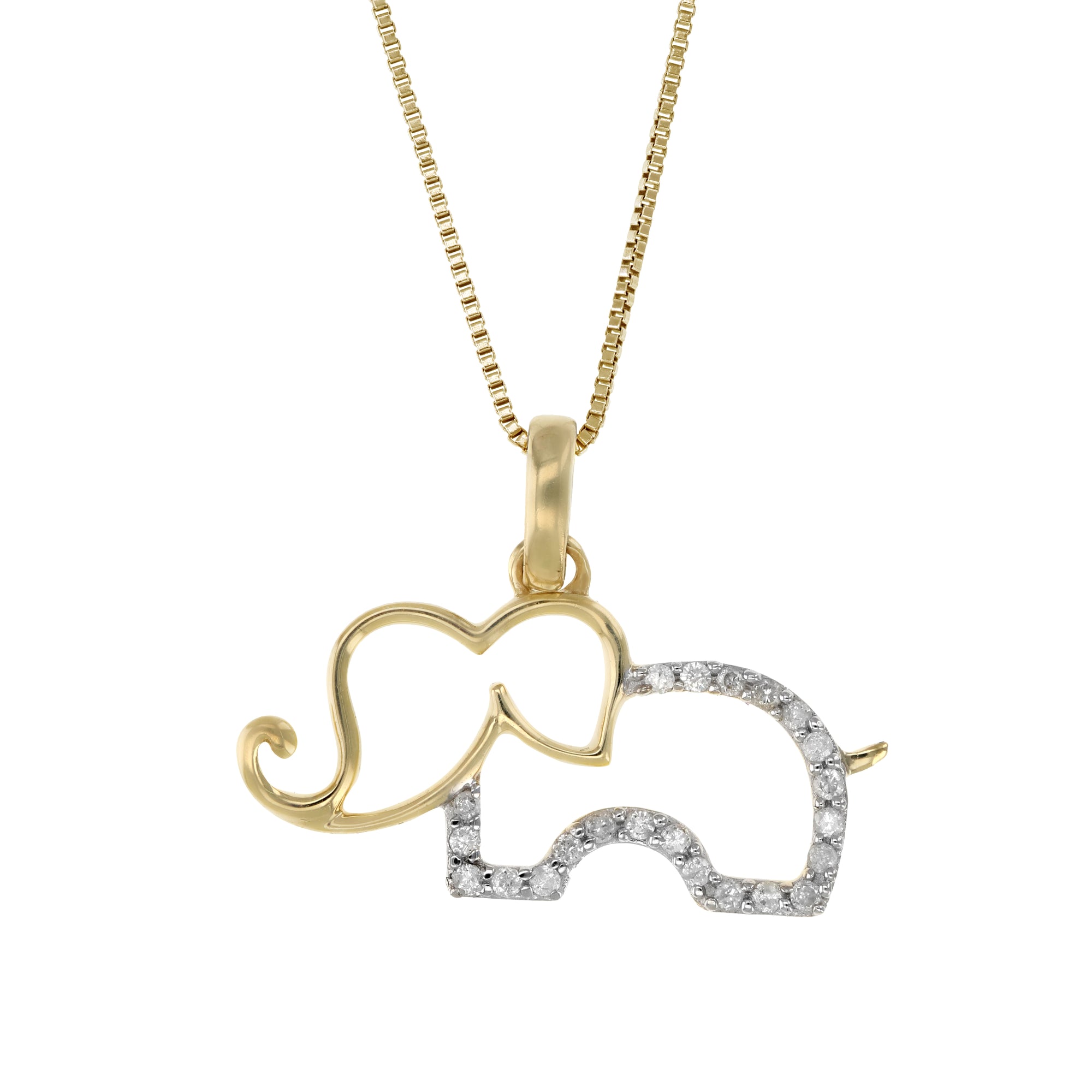 1/10 cttw Diamond Elephant Pendant Necklace 14K Yellow Gold with 18 Inch Chain
