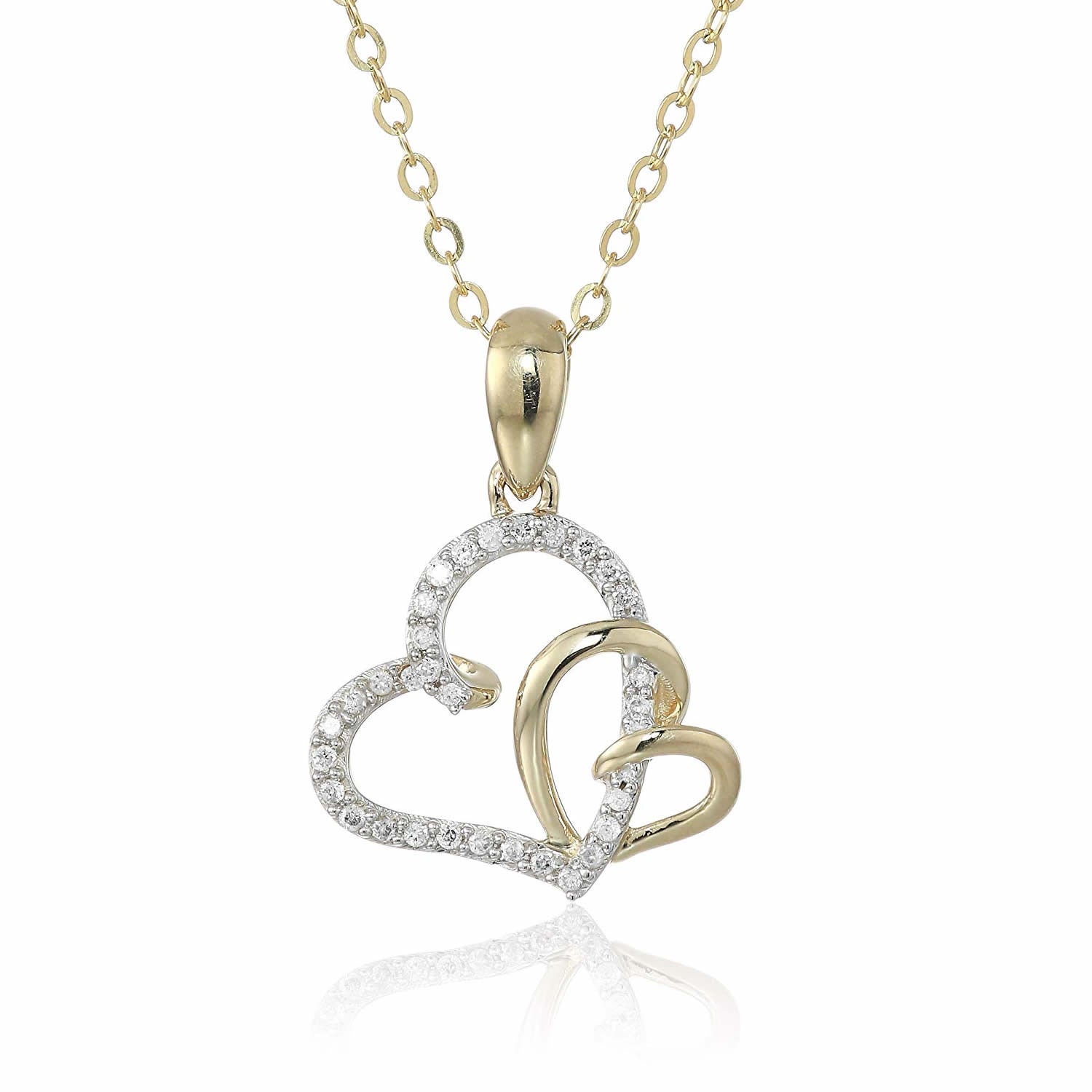 1/10 cttw Diamond Heart Pendant In 14K Yellow Gold with 18 Inch Chain