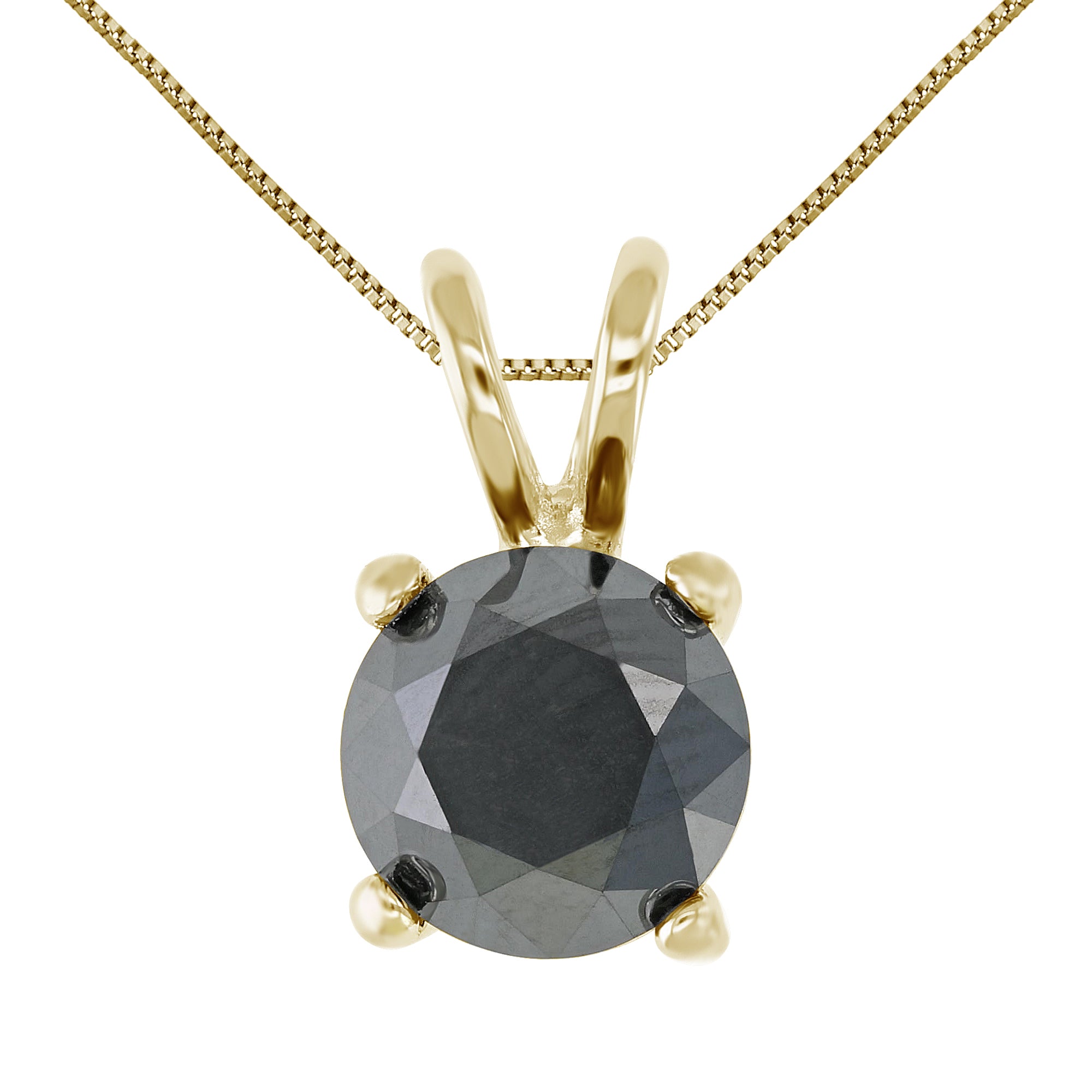 1/2 cttw Black Diamond Solitaire Pendant 14K Yellow Gold Round with Chain