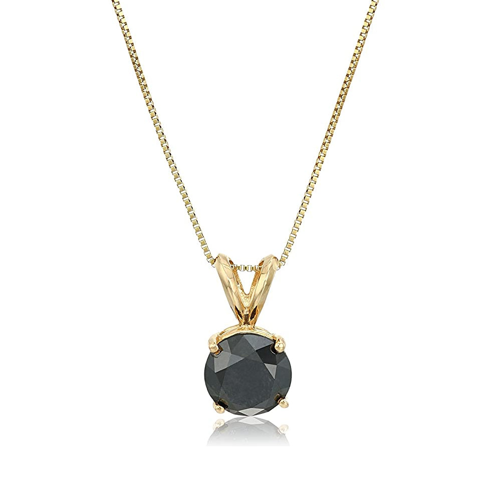 1/2 cttw Black Diamond Solitaire Pendant 14K Yellow Gold Round with Chain