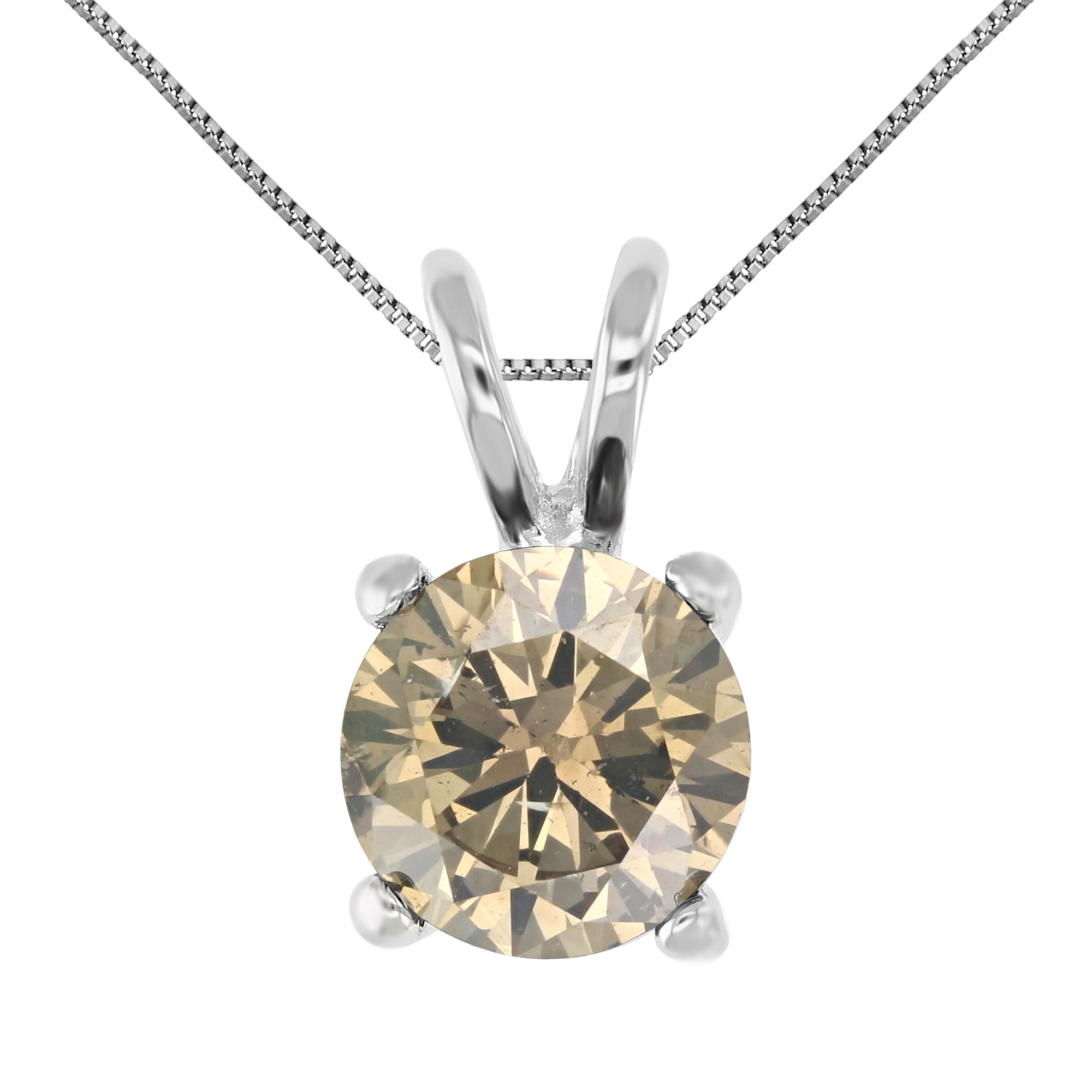 1.40 cttw Champagne Diamond Solitaire Pendant 14K White Gold Round with Chain