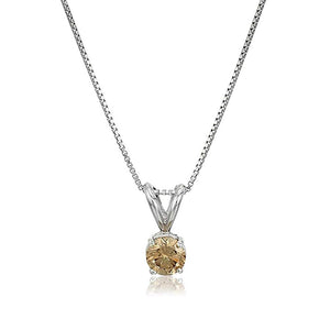 1/4 cttw Champagne Diamond Solitaire Pendant 14K White Gold Round with Chain