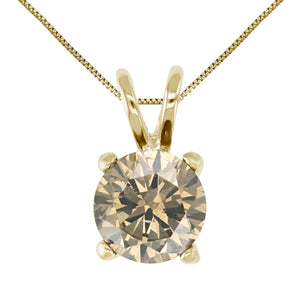 1/2 cttw Champagne Diamond Solitaire Pendant 14K Yellow Gold Round with Chain