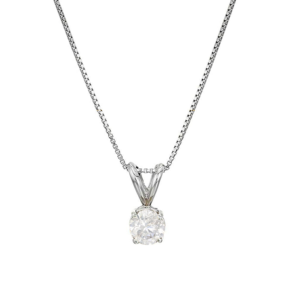 1/4 cttw Diamond Solitaire Pendant Necklace 14K White Gold Round with Chain